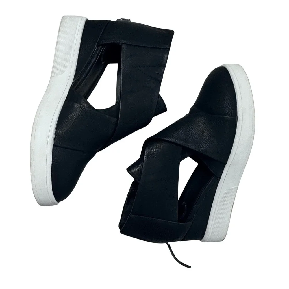 Journee Collection Wedge Sneaker Womens 8 Black Cutout Strappy Back Zip Platform